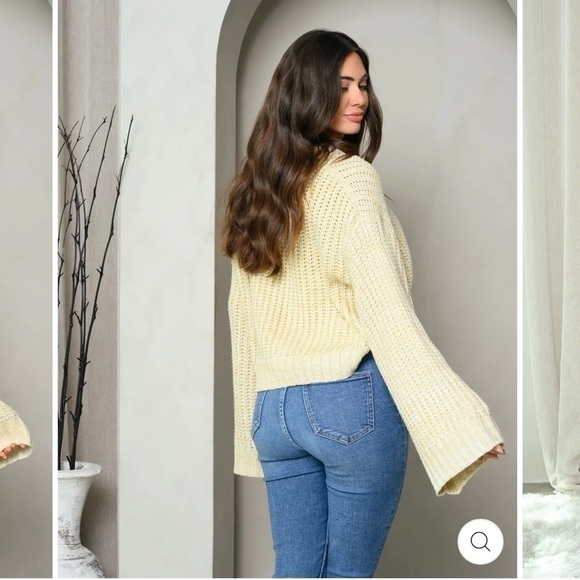 Women's LONG BELL SLEEVE BUTTON UP SWEATER.  CROPPED SWEATER. SUPER CUTE. - Picture 3 of 3